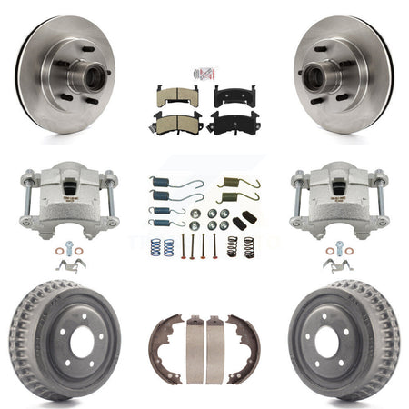 Front Rear Brake Caliper Rotors Drum Semi-Metallic Pad Shoe & Hardware Kit (9Pc) For GMC KC8-101422N