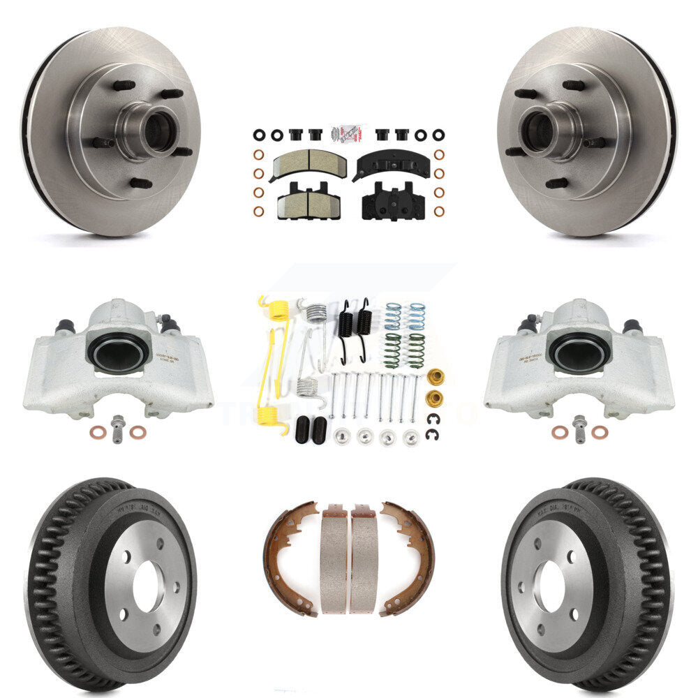 Front Rear Disc Brake Caliper Rotors Drums Semi-Metallic Pads Shoes And Hardware Kit (9Pc) For 1994-1999 Dodge Ram 1500 RWD KC8-101423N by Transit Auto