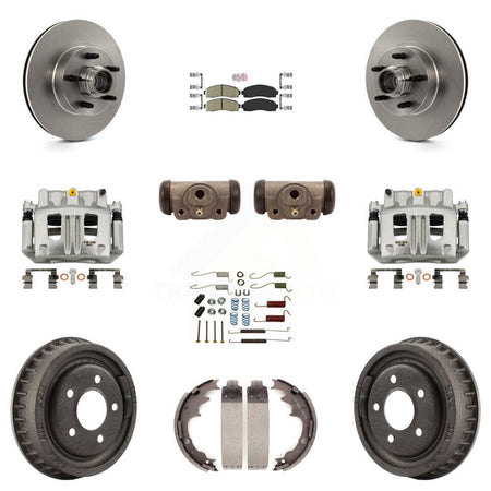 Front Rear Brake Caliper Rotors Drum Ceramic Pad Shoe Cylinder & Hardware Kit (11Pc) For KC8-101425N