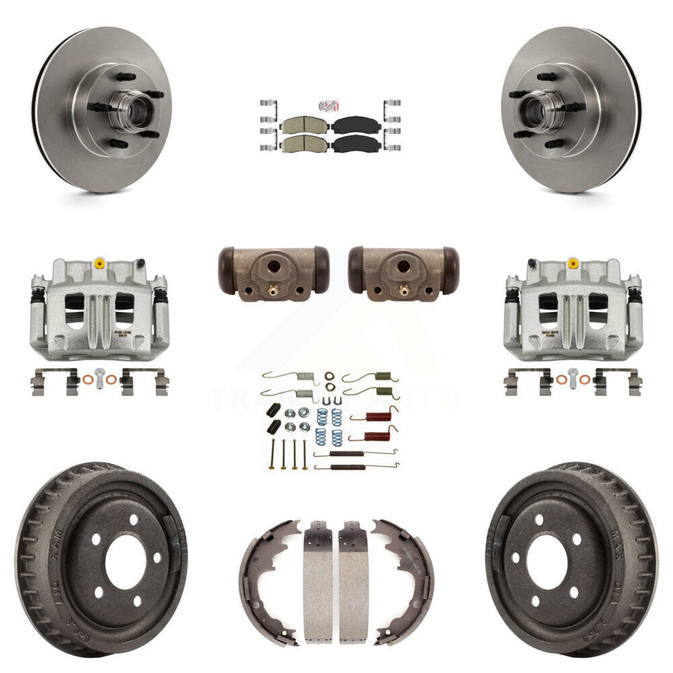 Front Rear Brake Caliper Rotors Drum Ceramic Pad Shoe Cylinder & Hardware Kit (11Pc) For KC8-101425N