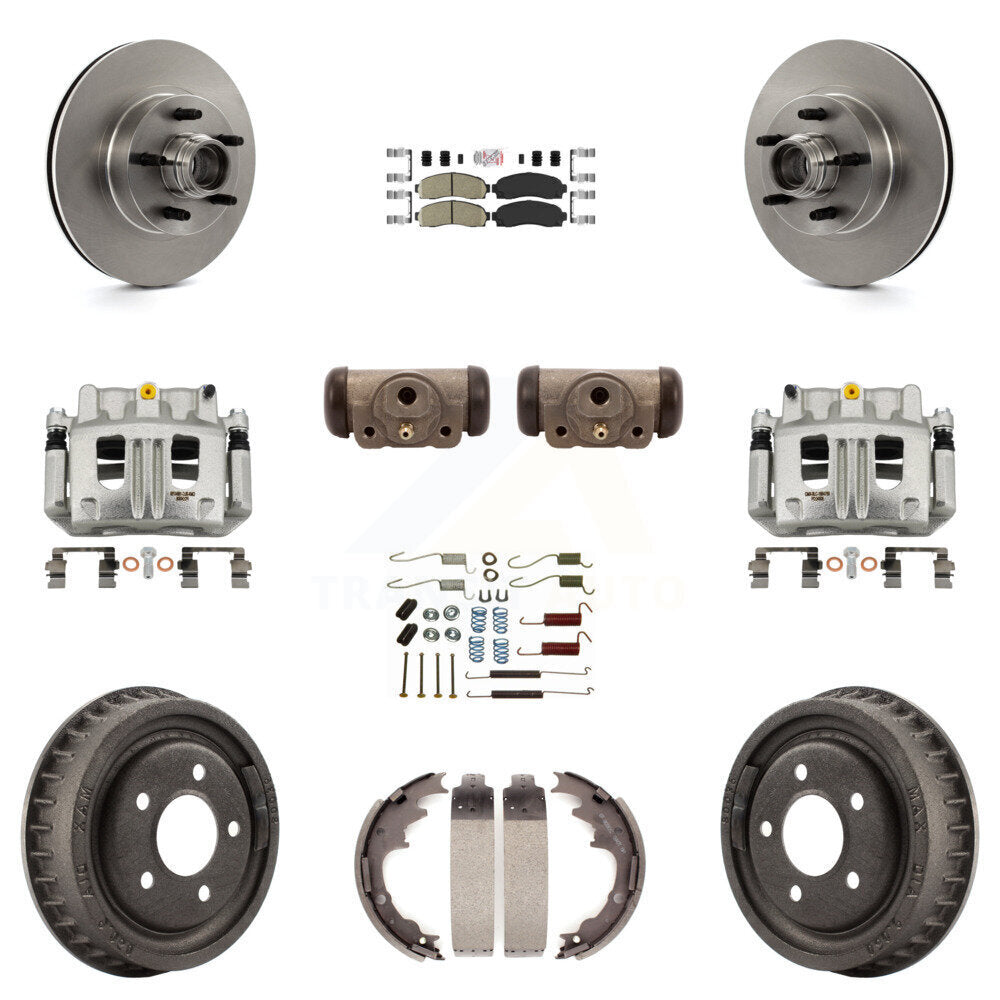 Front Rear Brake Caliper Rotors Drum Ceramic Pad Shoe Cylinder & Hardware Kit (11Pc) For KC8-101426N