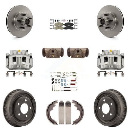 Front Rear Brake Caliper Rotors Drum Ceramic Pad Shoe Cylinder & Hardware Kit (11Pc) For KC8-101426N