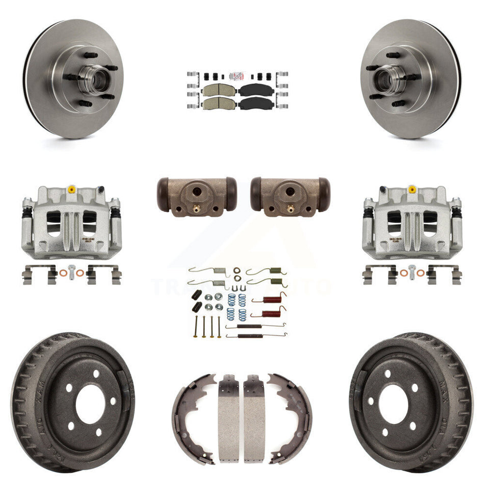 Front Rear Brake Caliper Rotors Drum Ceramic Pad Shoe Cylinder & Hardware Kit (11Pc) For KC8-101426N