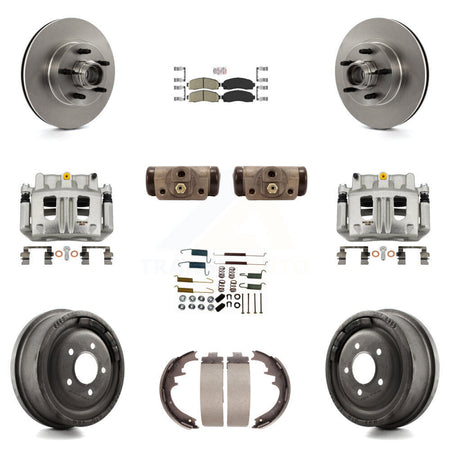Front Rear Brake Caliper Rotors Drum Ceramic Pad Shoe Cylinder & Hardware Kit (11Pc) For KC8-101427N