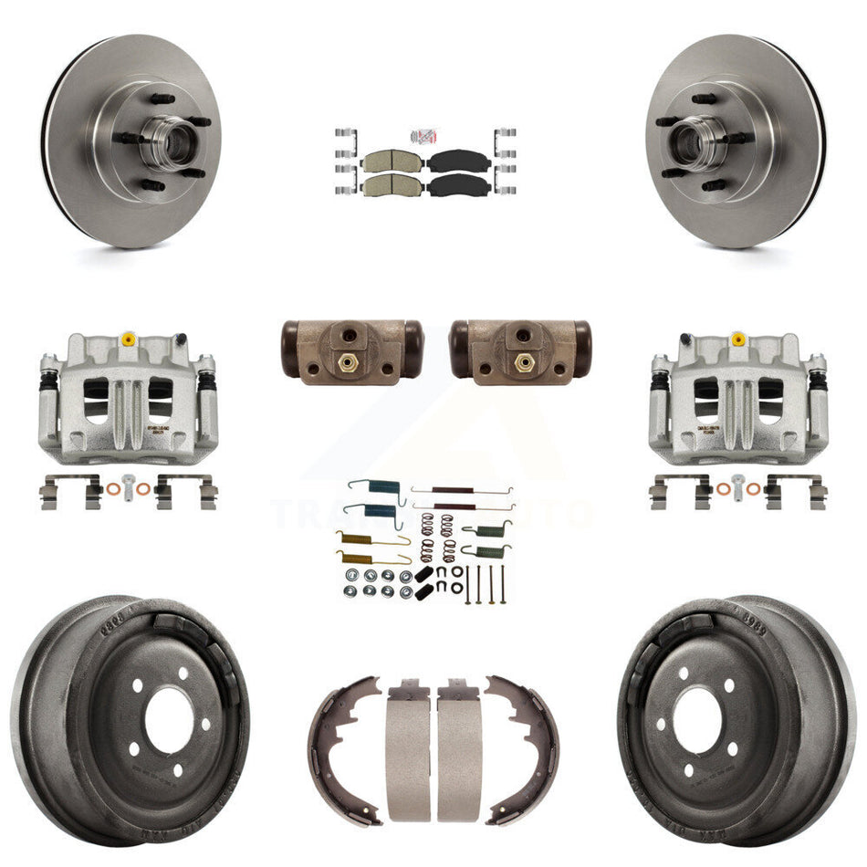 Front Rear Brake Caliper Rotors Drum Ceramic Pad Shoe Cylinder & Hardware Kit (11Pc) For KC8-101427N