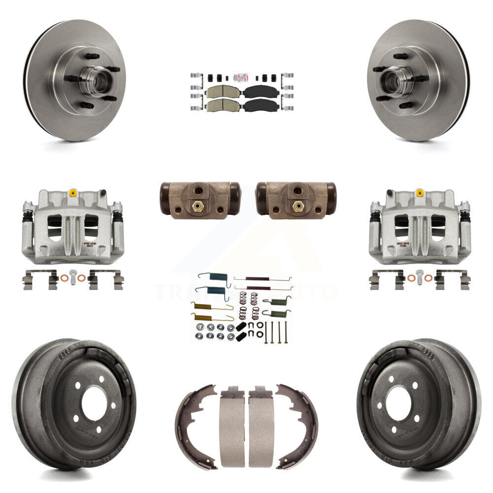 Front Rear Brake Caliper Rotors Drum Ceramic Pad Shoe Cylinder & Hardware Kit (11Pc) For KC8-101428N
