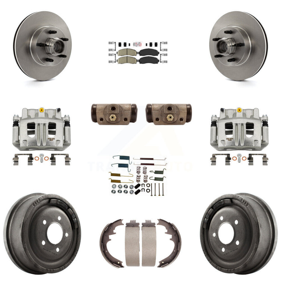 Front Rear Brake Caliper Rotors Drum Ceramic Pad Shoe Cylinder & Hardware Kit (11Pc) For KC8-101428N