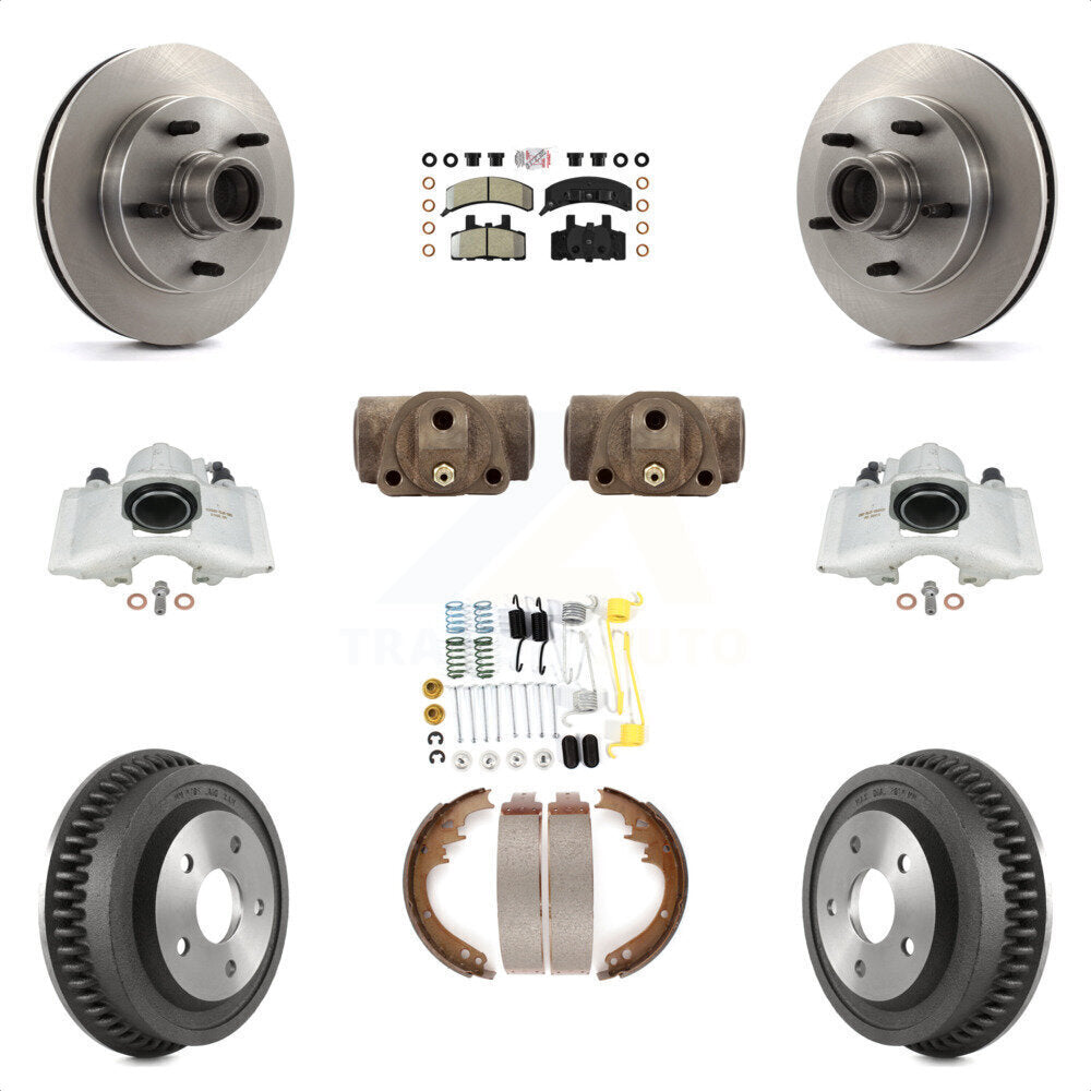 Front Rear Disc Brake Caliper Rotors Drums Semi-Metallic Pads Shoes Wheel Cylinders And Hardware Kit (11Pc) For 1994-1999 Dodge Ram 1500 RWD KC8-101429N by Transit Auto