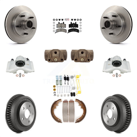 Front Rear Disc Brake Caliper Rotors Drums Semi-Metallic Pads Shoes Wheel Cylinders And Hardware Kit (11Pc) For 1994-1999 Dodge Ram 1500 RWD KC8-101430N by Transit Auto