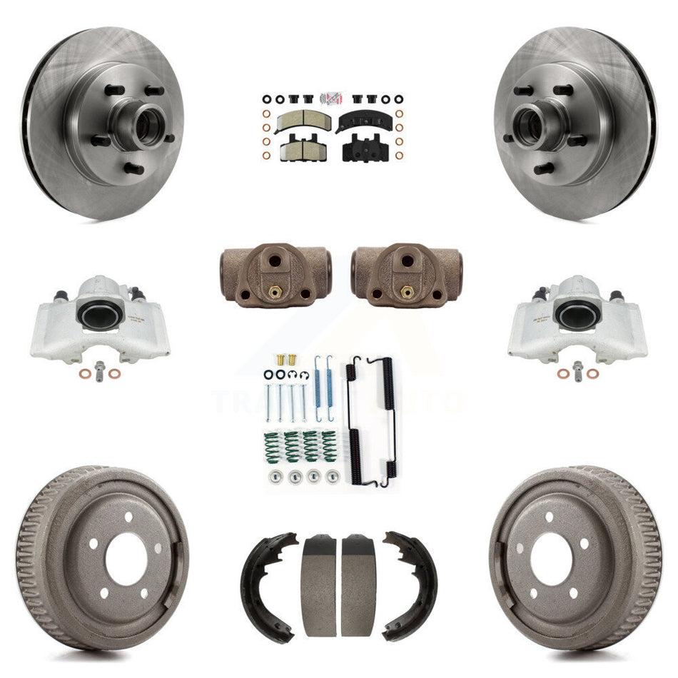 Front Rear Disc Brake Caliper Rotors Drums Semi-Metallic Pads Shoes Wheel Cylinders And Hardware Kit (11Pc) For 1997 Chevrolet C1500 Suburban GAS engine With 10" Diameter Drum KC8-101431N