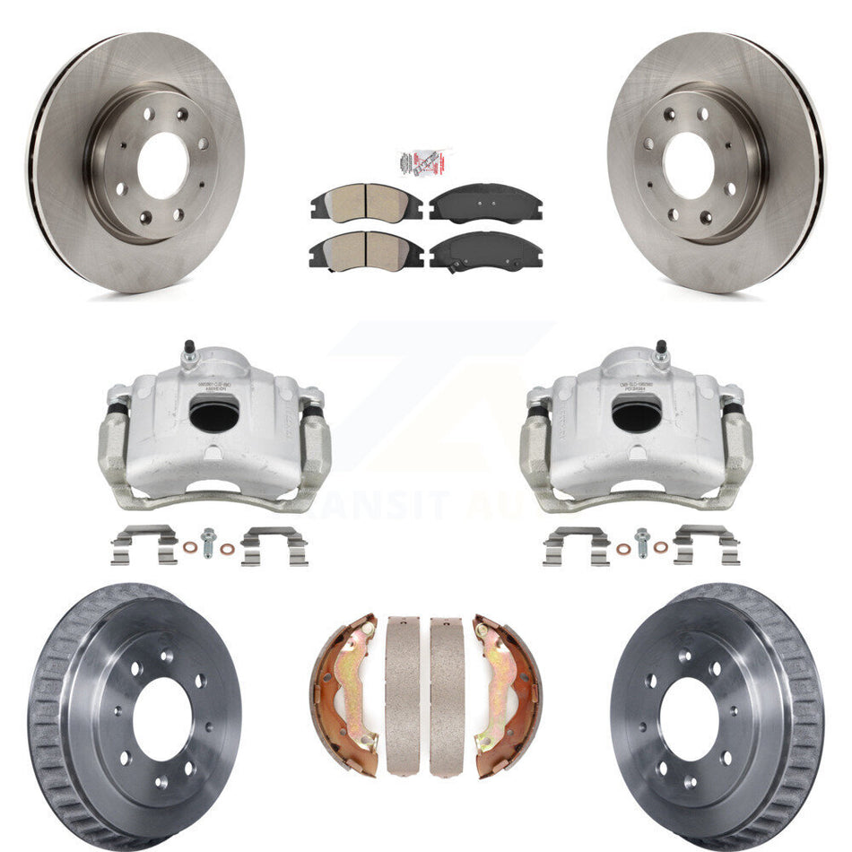 Front Rear Brake Caliper Rotors Drums Semi-Metallic Pads Kit (8Pc) For 07-09 Kia Spectra KC8-101436N