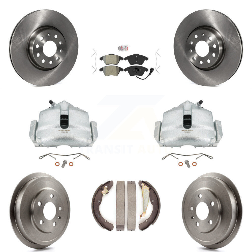 Front Rear Disc Brake Caliper Rotors Drums Semi-Metallic Pads Kit (8Pc) For Volkswagen Jetta Beetle With 312mm Diameter Rotor KC8-101437N by Transit Auto