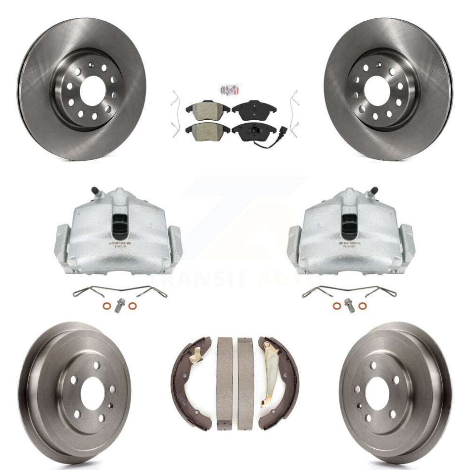 Front Rear Disc Brake Caliper Rotors Drums Semi-Metallic Pads Kit (8Pc) For Volkswagen Jetta Beetle With 312mm Diameter Rotor KC8-101437N