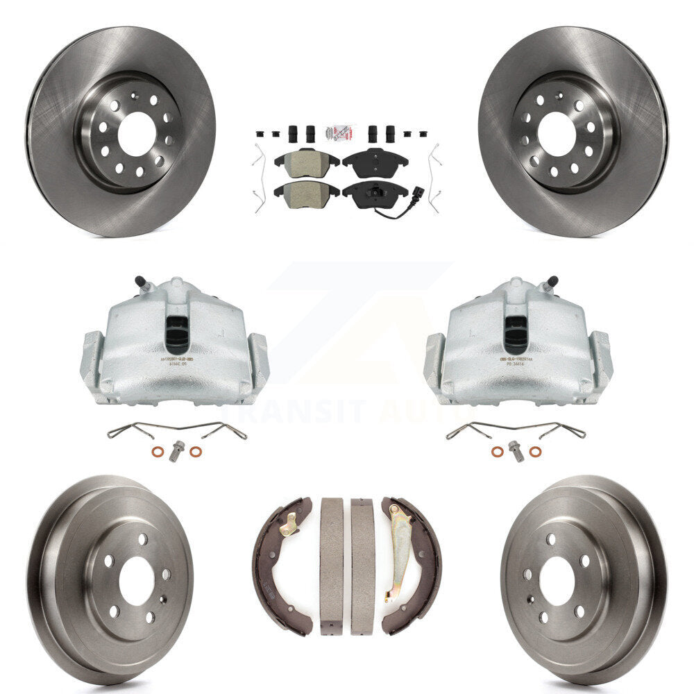 Front Rear Disc Brake Caliper Rotors Drums Semi-Metallic Pads Kit (8Pc) For Volkswagen Jetta Beetle With 312mm Diameter Rotor KC8-101438N by Transit Auto