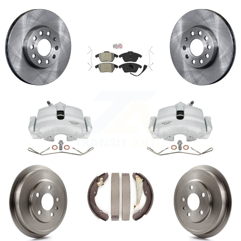 Front Rear Disc Brake Caliper Rotors Drums Semi-Metallic Pads Kit (8Pc) For Volkswagen Jetta Beetle With 288mm Diameter Rotor KC8-101439N by Transit Auto