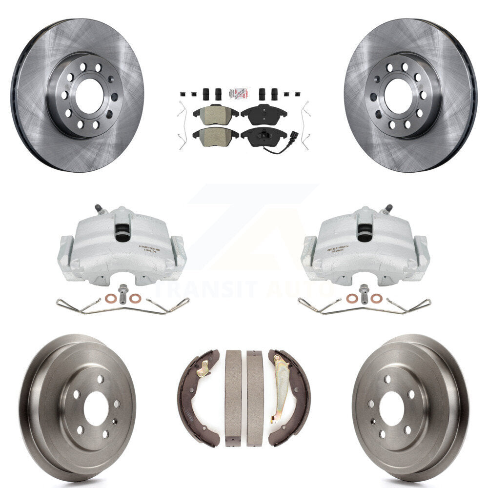 Front Rear Disc Brake Caliper Rotors Drums Semi-Metallic Pads Kit (8Pc) For Volkswagen Jetta Beetle With 288mm Diameter Rotor KC8-101440N by Transit Auto