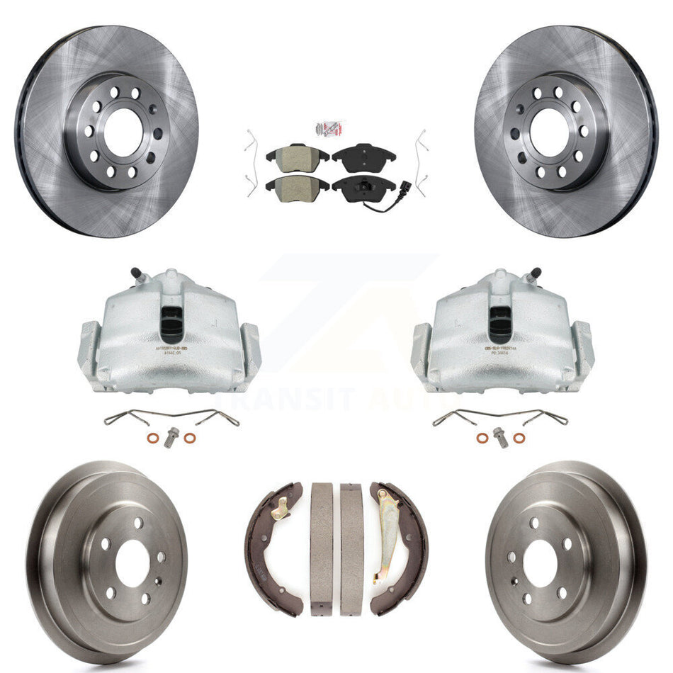Front Rear Disc Brake Caliper Rotors Drums Semi-Metallic Pads Kit (8Pc) For Volkswagen Jetta With 288mm Diameter Rotor KC8-101441N