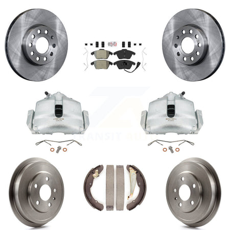 Front Rear Disc Brake Caliper Rotors Drums Semi-Metallic Pads Kit (8Pc) For Volkswagen Jetta With 288mm Diameter Rotor KC8-101442N by Transit Auto