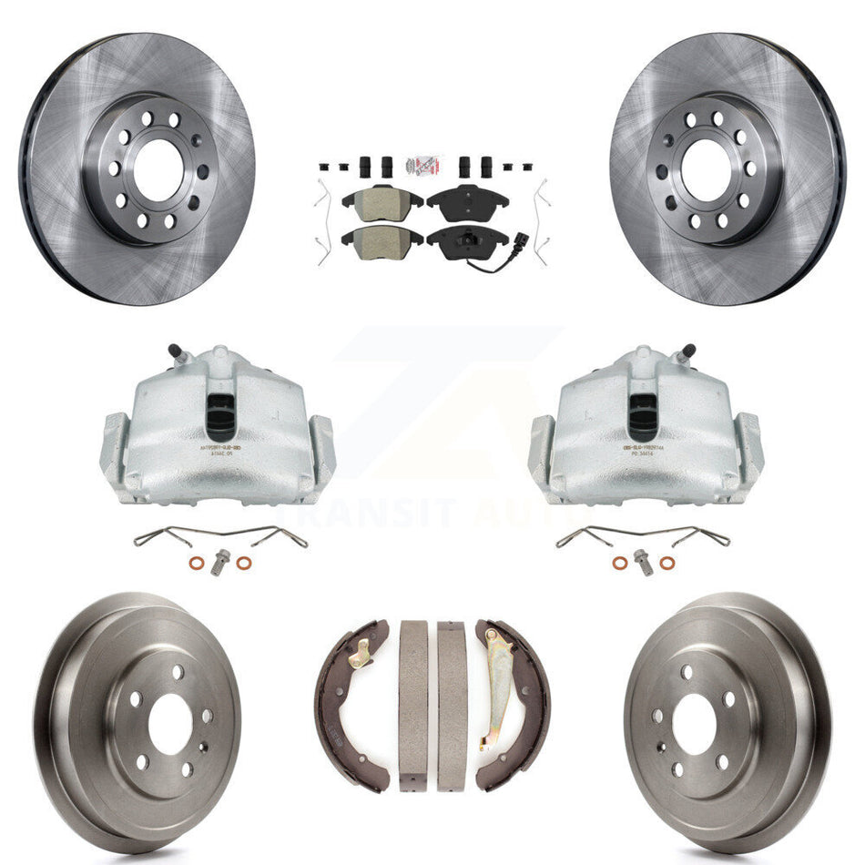 Front Rear Disc Brake Caliper Rotors Drums Semi-Metallic Pads Kit (8Pc) For Volkswagen Jetta With 288mm Diameter Rotor KC8-101442N