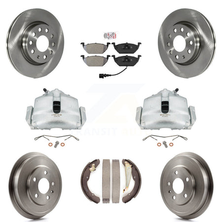 Front Rear Disc Brake Caliper Rotors Drums Semi-Metallic Pads Kit (8Pc) For Volkswagen Jetta With 280mm Diameter Rotor KC8-101443N by Transit Auto