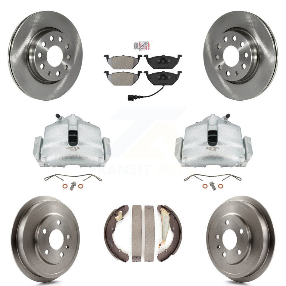 Front Rear Disc Brake Caliper Rotors Drums Semi-Metallic Pads Kit (8Pc) For Volkswagen Jetta With 280mm Diameter Rotor KC8-101443N