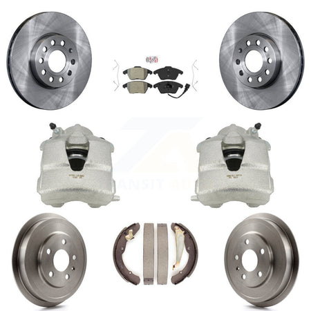 Front Rear Disc Brake Caliper Rotors Drums Semi-Metallic Pads Kit (8Pc) For Volkswagen Jetta With 288mm Diameter Rotor KC8-101444N by Transit Auto