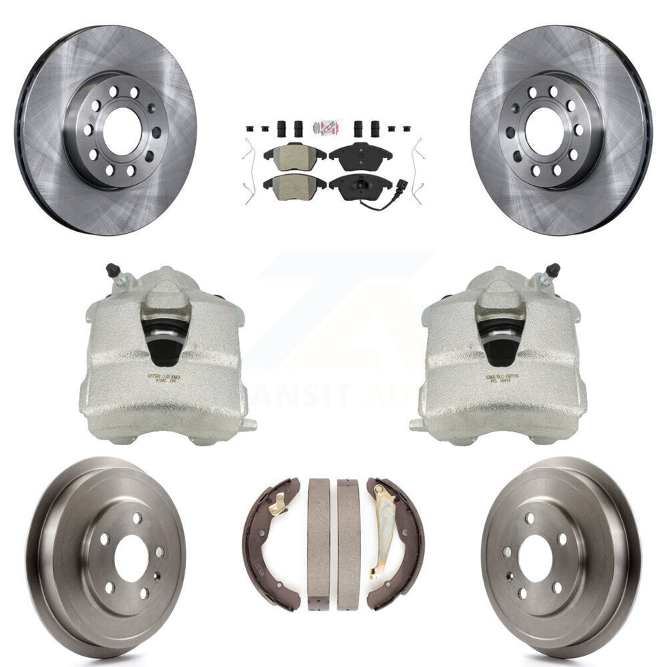 Front Rear Disc Brake Caliper Rotors Drums Semi-Metallic Pads Kit (8Pc) For Volkswagen Jetta With 288mm Diameter Rotor KC8-101445N