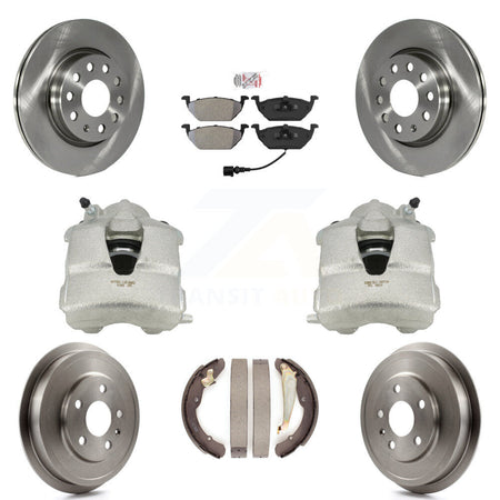 Front Rear Disc Brake Caliper Rotors Drums Semi-Metallic Pads Kit (8Pc) For Volkswagen Jetta With 280mm Diameter Rotor KC8-101446N by Transit Auto