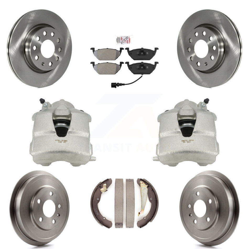 Front Rear Disc Brake Caliper Rotors Drums Semi-Metallic Pads Kit (8Pc) For Volkswagen Jetta With 280mm Diameter Rotor KC8-101446N