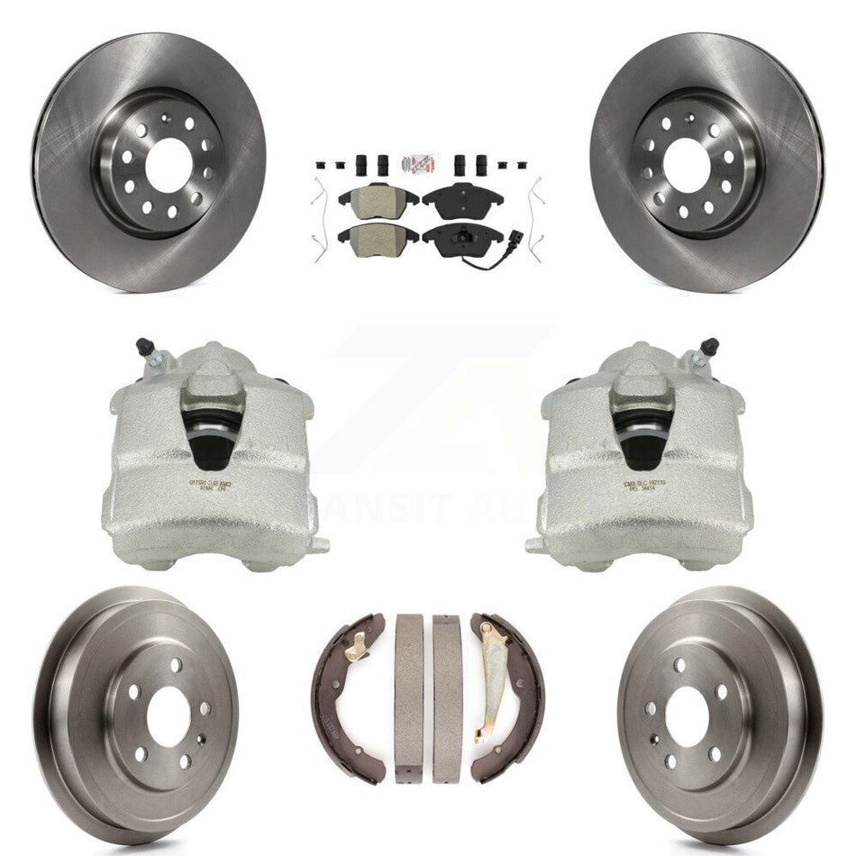 Front Rear Disc Brake Caliper Rotors Drums Semi-Metallic Pads Kit (8Pc) For Volkswagen Jetta With 312mm Diameter Rotor KC8-101448N by Transit Auto