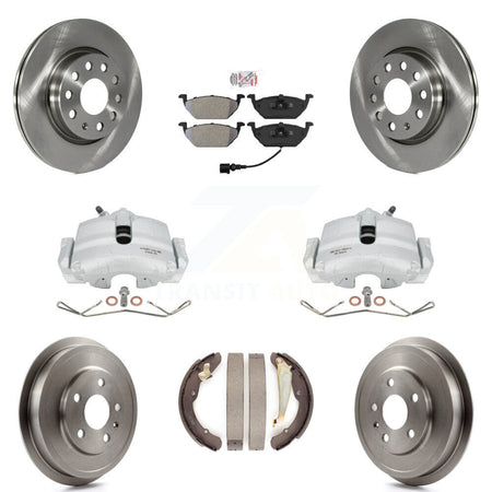 Front Rear Disc Brake Caliper Rotors Drums Semi-Metallic Pads Kit (8Pc) For Volkswagen Jetta With 280mm Diameter Rotor KC8-101449N by Transit Auto