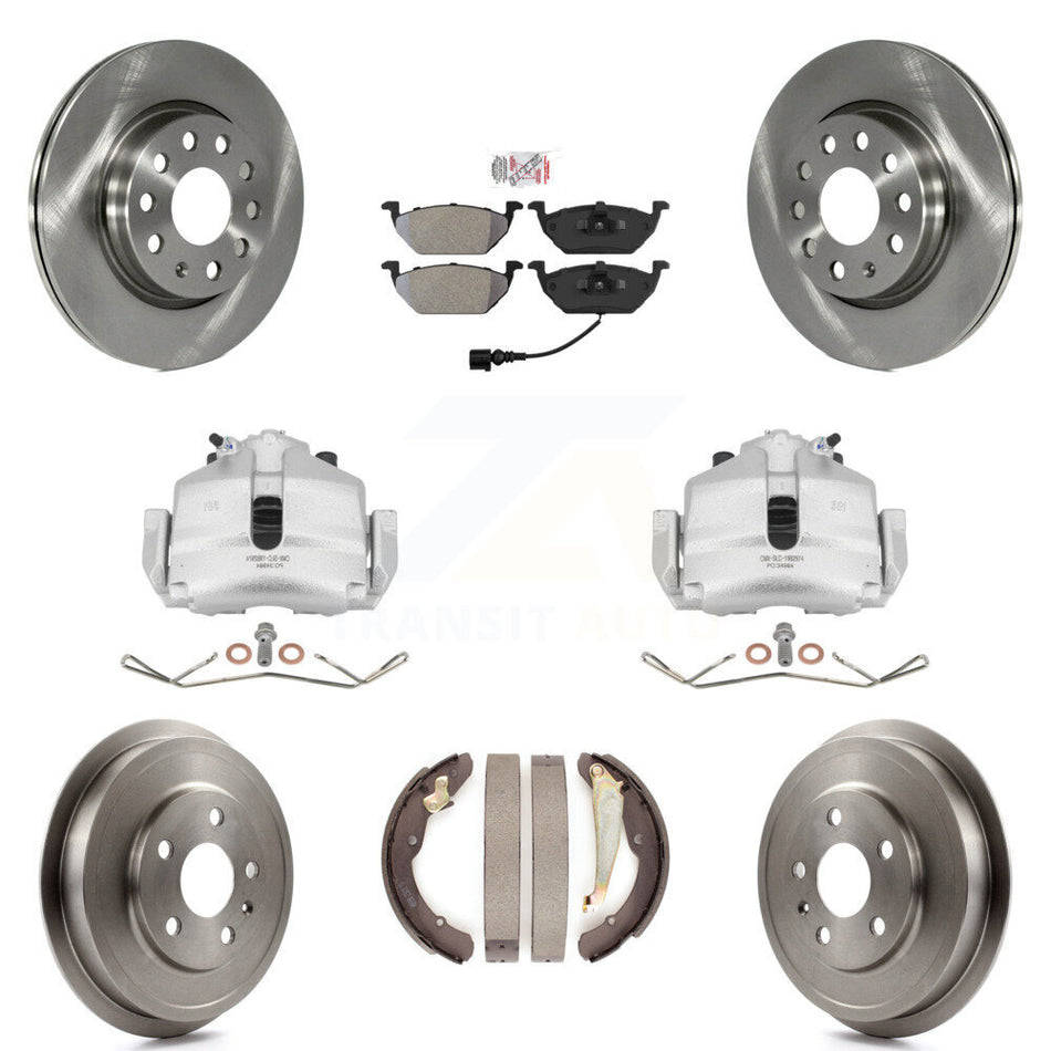 Front Rear Disc Brake Caliper Rotors Drums Semi-Metallic Pads Kit (8Pc) For Volkswagen Jetta With 280mm Diameter Rotor KC8-101449N