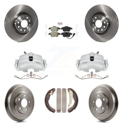 Front Rear Disc Brake Caliper Rotors Drums Semi-Metallic Pads Kit (8Pc) For Volkswagen Jetta With 312mm Diameter Rotor KC8-101450N