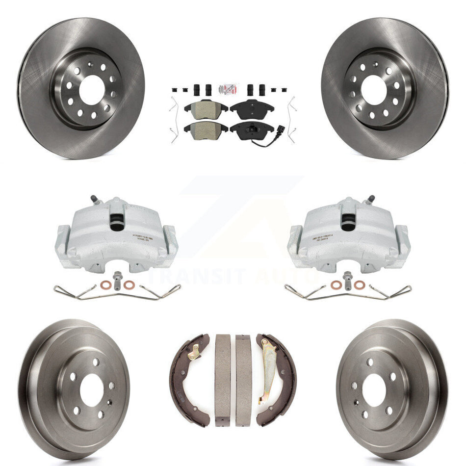 Front Rear Disc Brake Caliper Rotors Drums Semi-Metallic Pads Kit (8Pc) For Volkswagen Jetta With 312mm Diameter Rotor KC8-101451N by Transit Auto