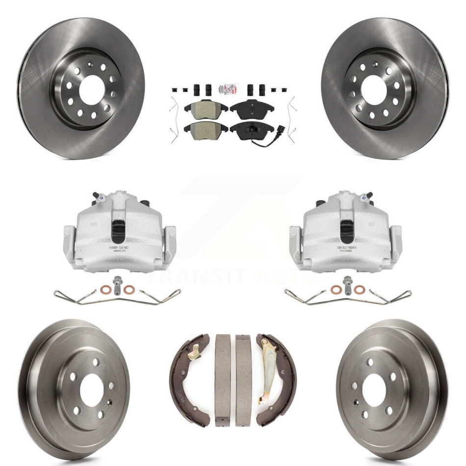 Front Rear Disc Brake Caliper Rotors Drums Semi-Metallic Pads Kit (8Pc) For Volkswagen Jetta With 312mm Diameter Rotor KC8-101451N