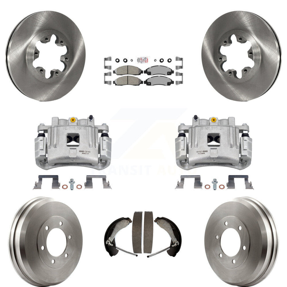 Front Rear Brake Caliper Rotors Drums Ceramic Pads Kit (8Pc) For Chevrolet Colorado GMC KC8-101452N