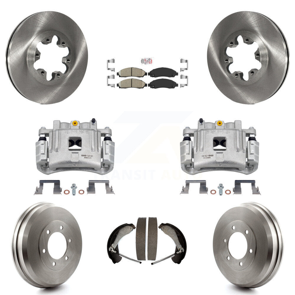 Front Rear Brake Caliper Rotors Drums Ceramic Pads Kit (8Pc) For Chevrolet Colorado GMC KC8-101453N