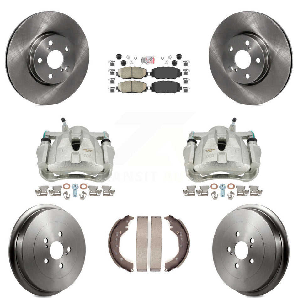 Front Rear Disc Brake Caliper Rotors Drums Ceramic Pads Kit (8Pc) For Toyota Corolla KC8-101454N by Transit Auto