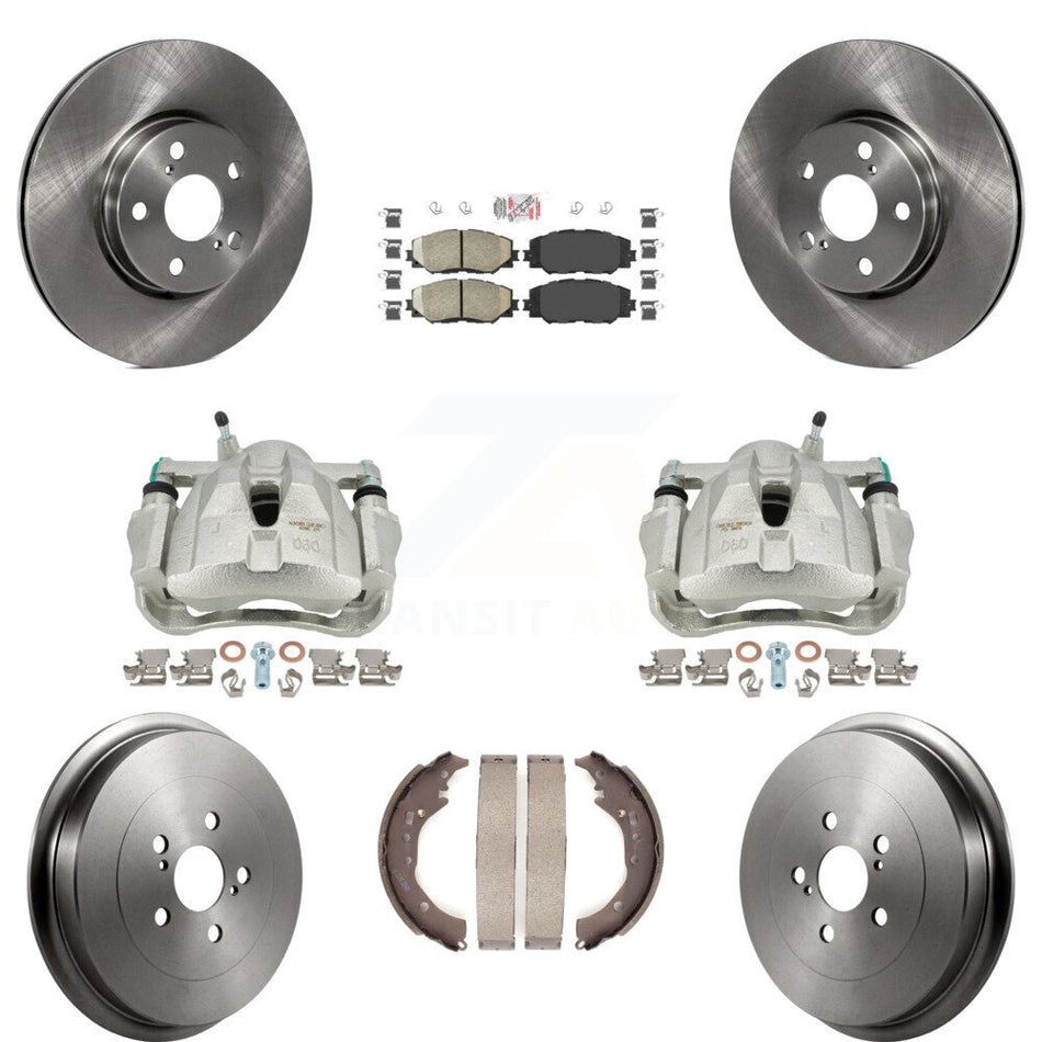 Front Rear Disc Brake Caliper Rotors Drums Ceramic Pads Kit (8Pc) For Toyota Corolla KC8-101455N