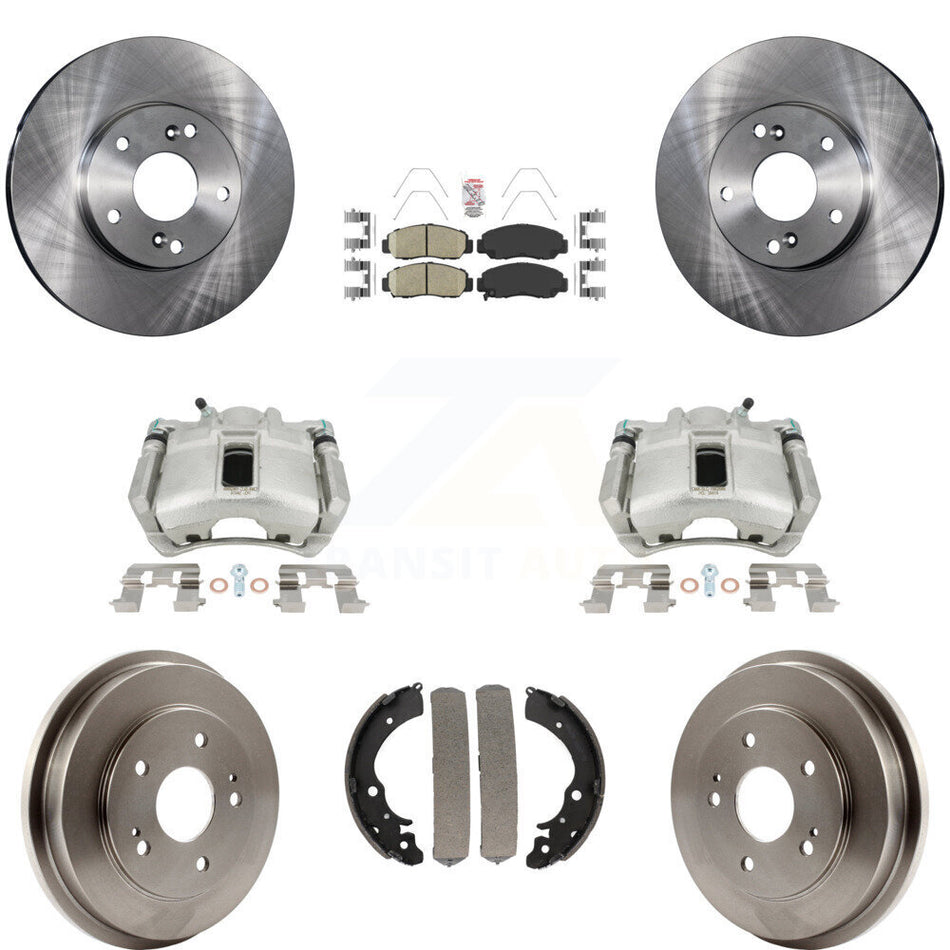 Front Rear Disc Brake Caliper Rotors Drums Ceramic Pads Kit (8Pc) For 2003-2006 Honda Accord 2.4L Vehicles Built Canadian Market KC8-101457N