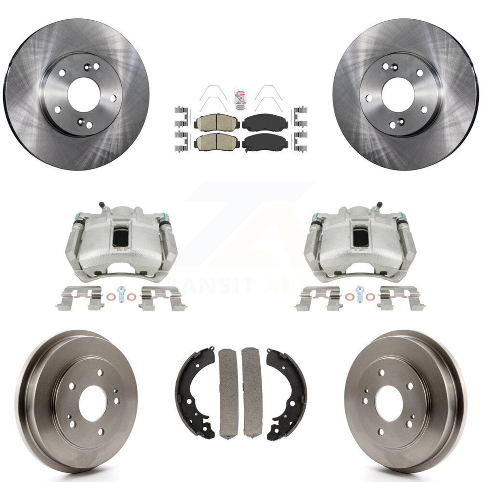 Front Rear Disc Brake Caliper Rotors Drums Ceramic Pads Kit (8Pc) For 2003-2006 Honda Accord 2.4L Vehicles Built Canadian Market KC8-101457N