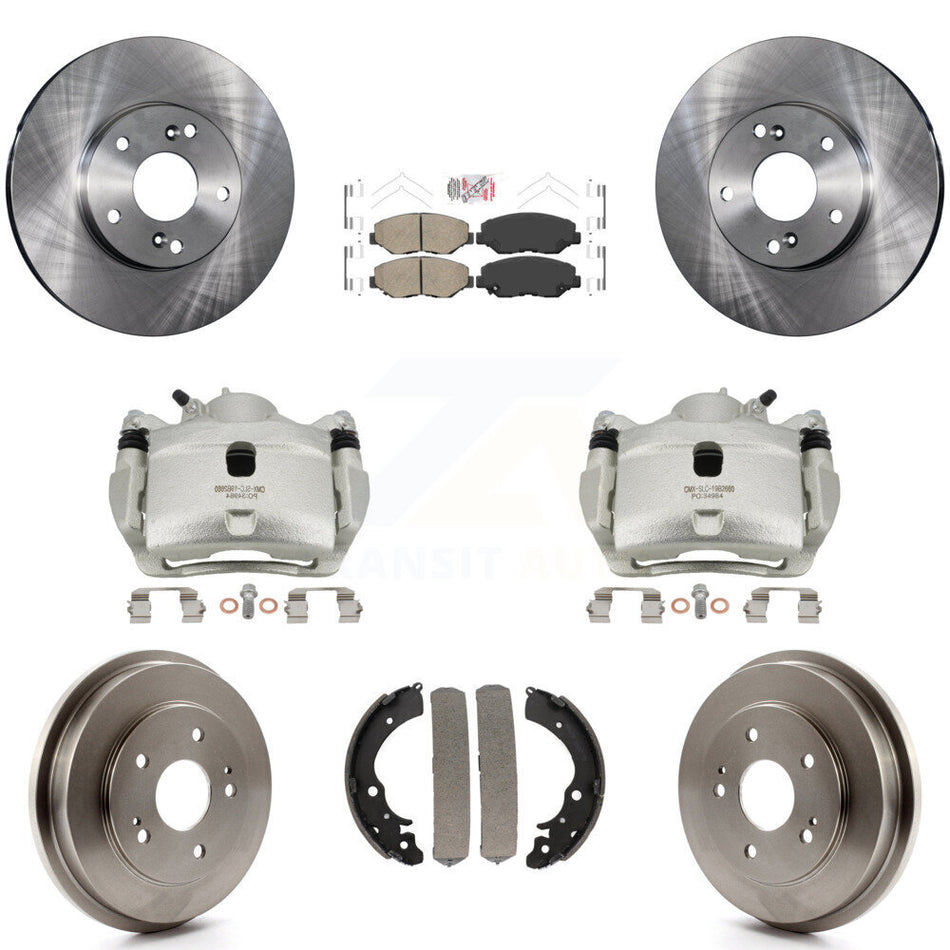 Front Rear Disc Brake Caliper Rotors Drums Ceramic Pads Kit (8Pc) For Honda Fit Accord KC8-101459N