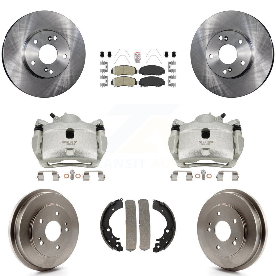 Front Rear Brake Caliper Rotors Drums Ceramic Pads Kit (8Pc) For 2007 Honda Accord 2.4L KC8-101461N