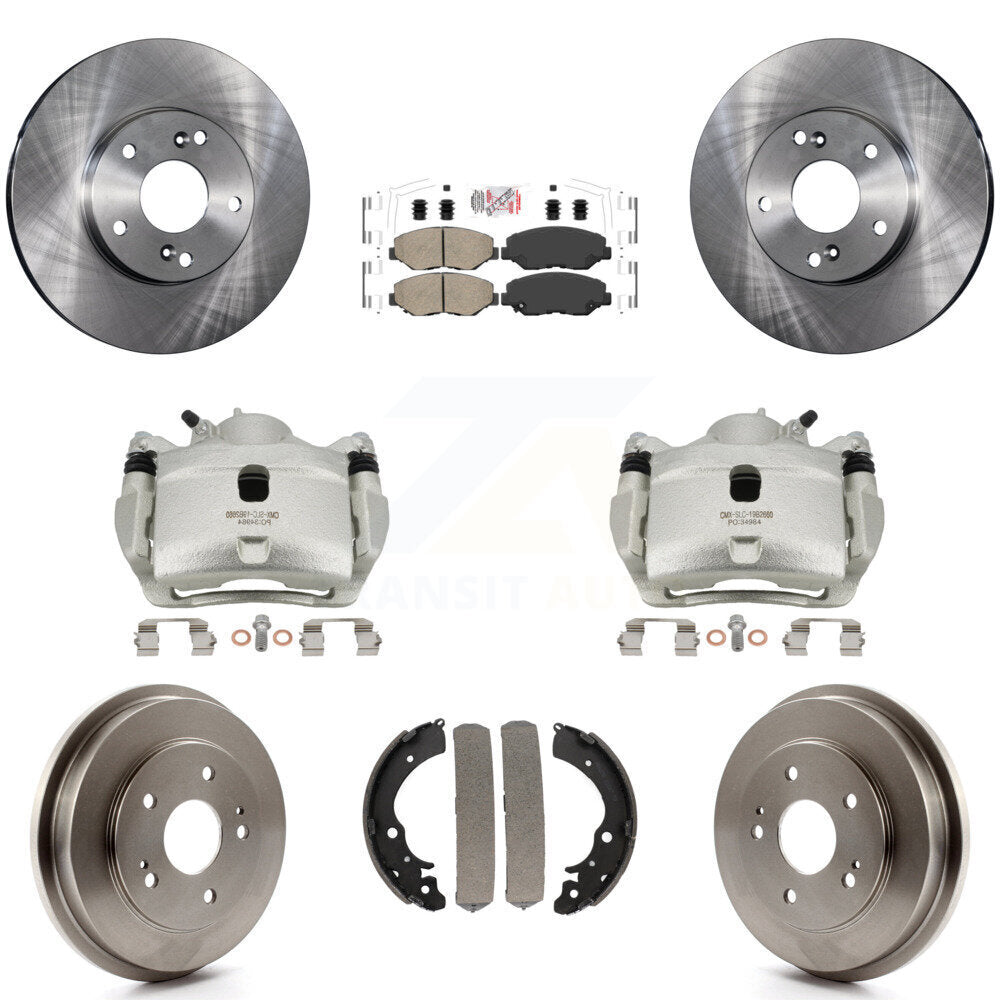Front Rear Disc Brake Caliper Rotors Drums Ceramic Pads Kit (8Pc) For Honda Fit Accord KC8-101462N