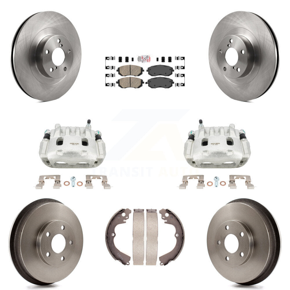 Front Rear Brake Caliper Rotors Drums Ceramic Pads Kit (8Pc) For Subaru Forester Impreza KC8-101477N