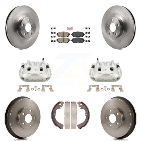 Front Rear Brake Caliper Rotors Drums Ceramic Pads Kit (8Pc) For Subaru Forester Impreza KC8-101478N