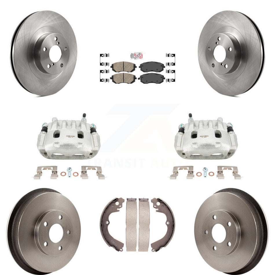 Front Rear Brake Caliper Rotors Drums Ceramic Pads Kit (8Pc) For Subaru Forester Impreza KC8-101478N