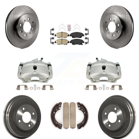 Front Rear Disc Brake Caliper Rotors Drums Ceramic Pads Kit (8Pc) For Honda Civic With 4 Lug Wheels KC8-101480N by Transit Auto