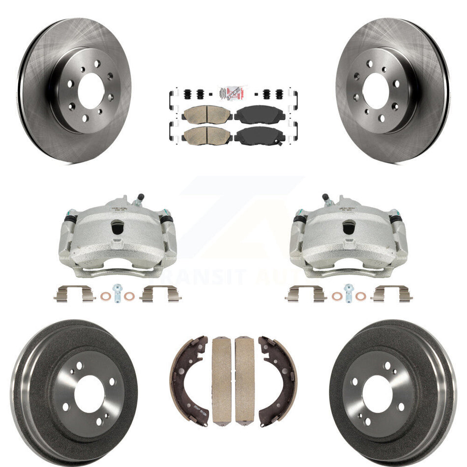 Front Rear Disc Brake Caliper Rotors Drums Ceramic Pads Kit (8Pc) For Honda Civic KC8-101482N
