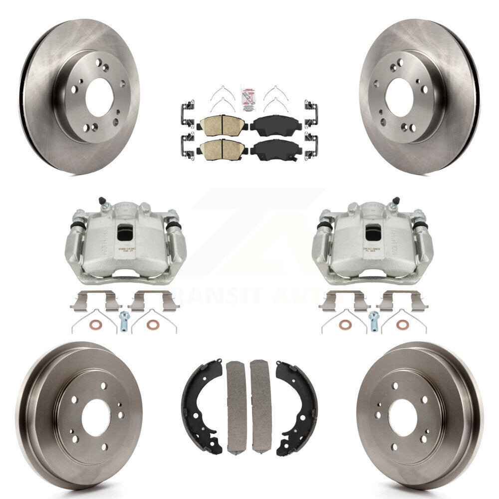 Front Rear Disc Brake Caliper Rotors Drums Ceramic Pads Kit (8Pc) For Honda Civic KC8-101483N by Transit Auto